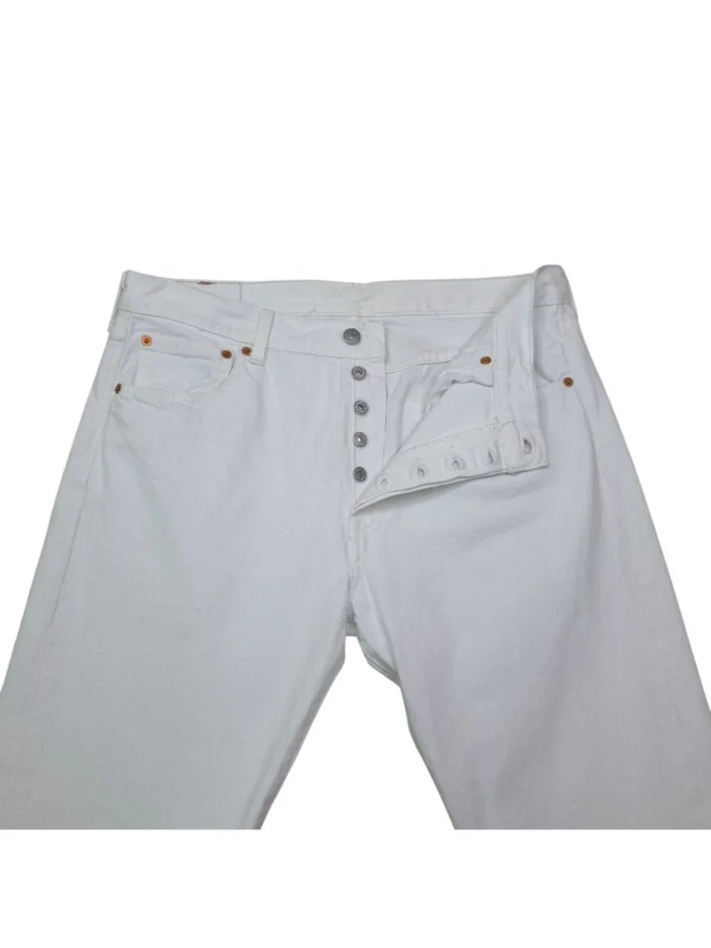Levis White 501 Button-Fly Straight Leg Jeans W34 L32 100% Cotton Made In Mexico